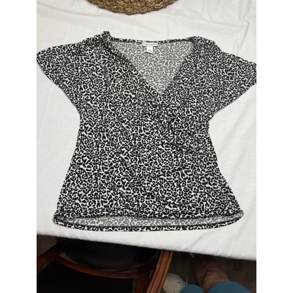 White House Black Market Tops - White House Black Market Leopard Print Surplice V-Neck Top XL Black White Animal